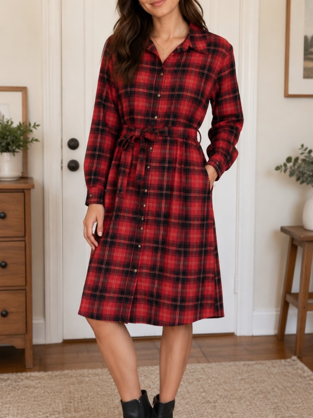 Red and Black Plaid Dress by On34th